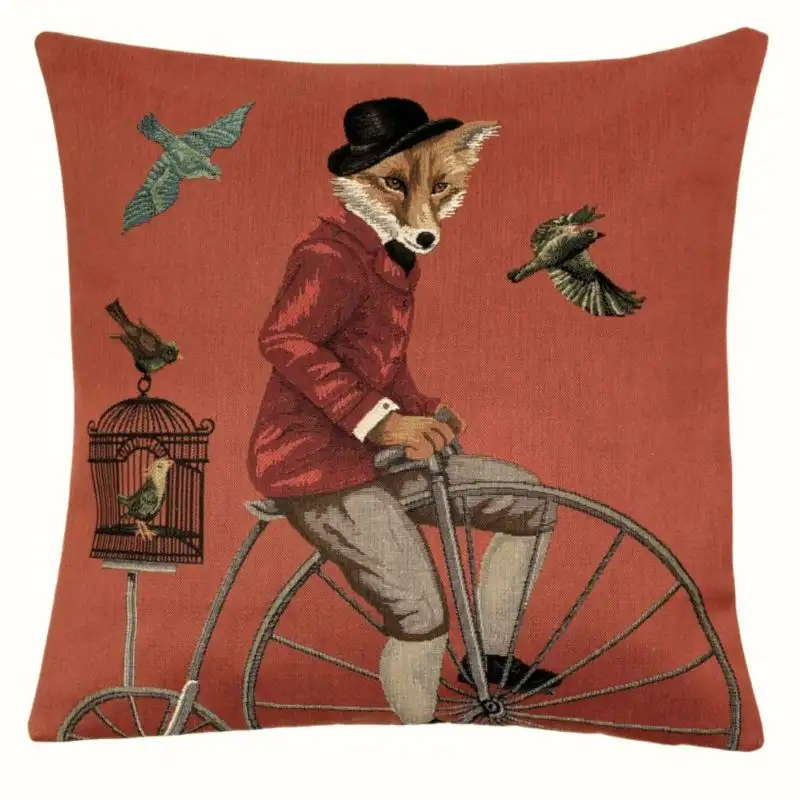 Kissenhülle Gobelin Fuchs auf Hochrad