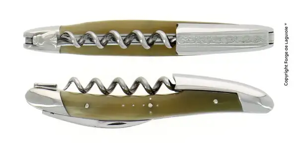 Couteau de sommelier en corne claire avec chape sculptée motif Pinot