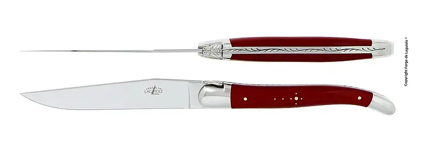 Couteaux de table brillants en tissu compressé rouge, coffret de 2