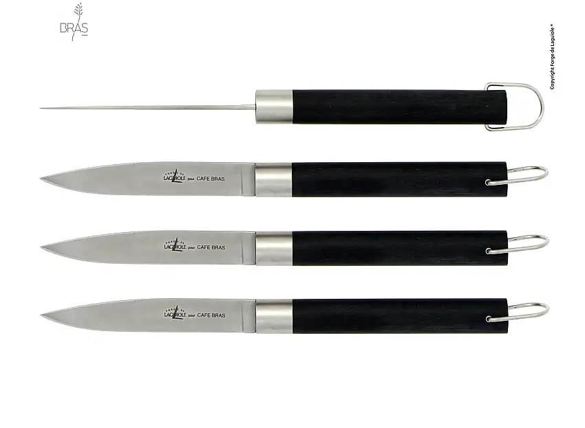 Couteaux de table Laguiole Café Bras en fibre végétale composite noire, coffret de 4