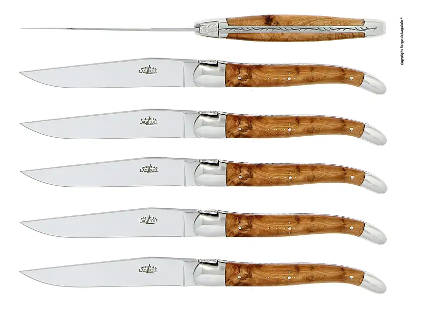 Couteaux de table brillants en genévrier, coffret de 6