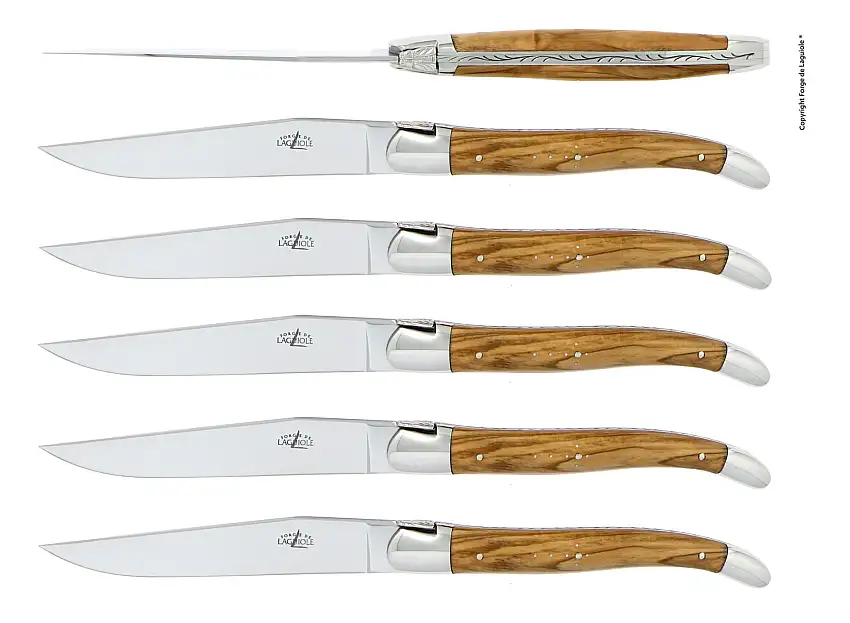 Couteaux de table brillants en olivier, coffret de 6
