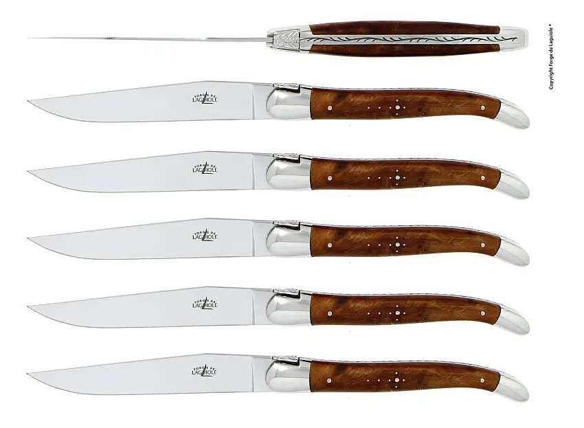 Couteaux de table brillants en thuya, coffret de 6