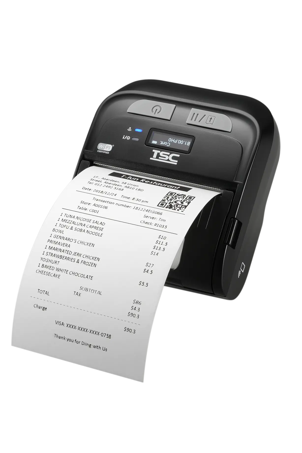 TSC TDM-30, media hanger, 203dpi, RTC, USB, BT (5.0), NFC, 99-083A502-0012