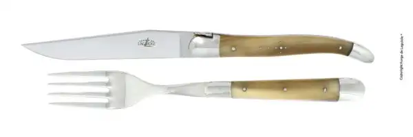 Couteau de table et fourchette brillante en corne claire