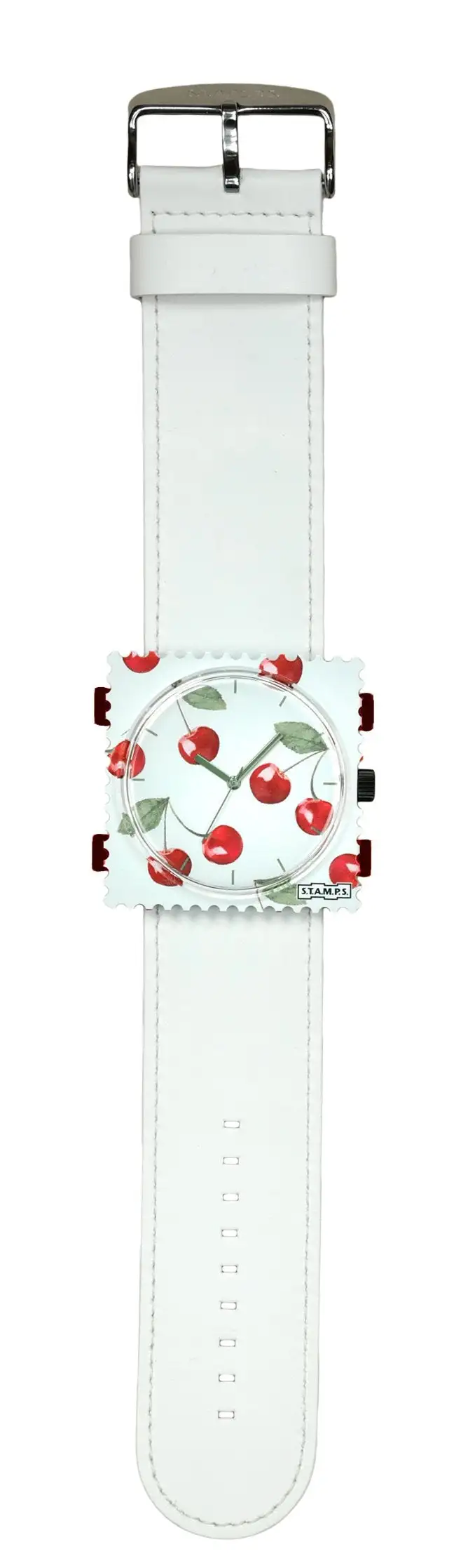S.T.A.M.P.S. Stamps Uhr komplett - Zifferblatt Merry Cherry - Lederarmband weiß