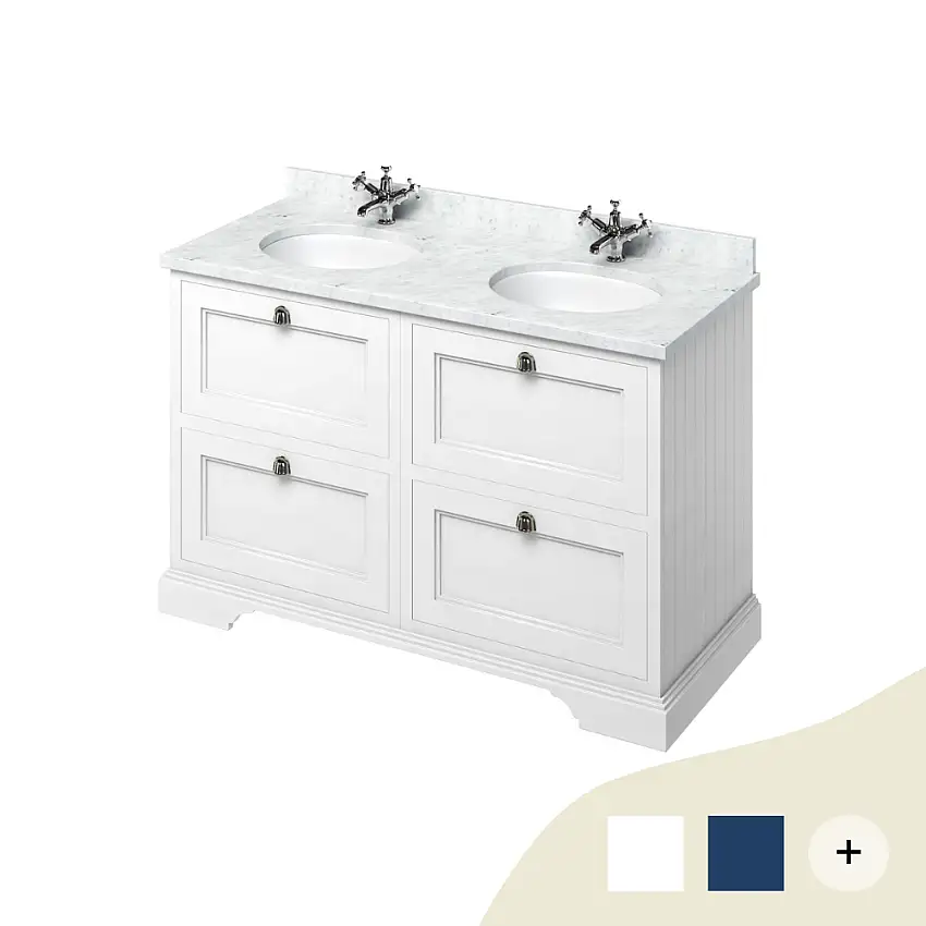 Doppel-Waschtisch Kommode Burlington 130 cm mit Schubladen, Minerva Marmor