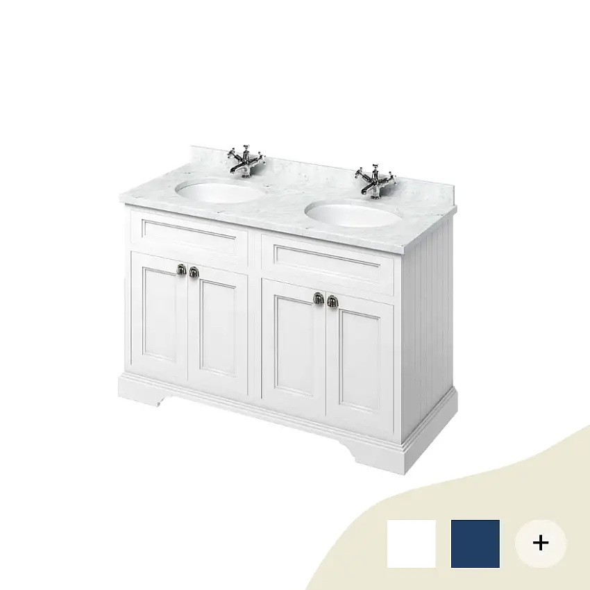 Doppel-Waschtisch Kommode Burlington 130 cm mit Türen, Minerva Marmor