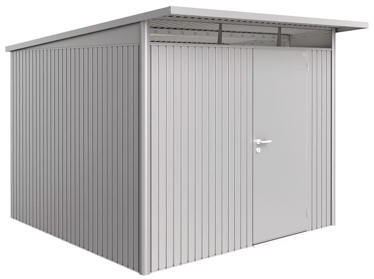 Biohort Gerätehaus AvantGarde, silber-metallic, Standardtür, 260 x 300 x 217 cm (Größe A7)