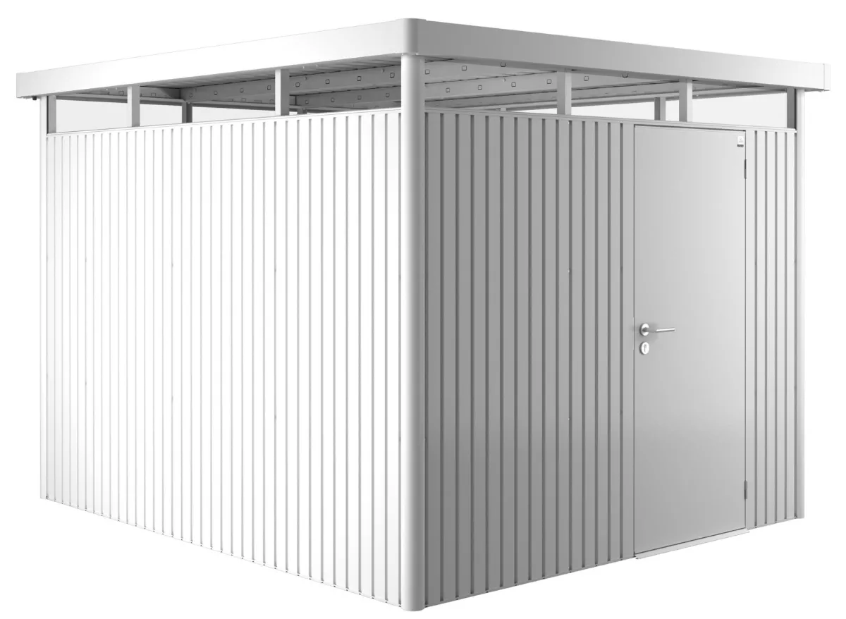 Biohort Gerätehaus HighLine H5, silber-metallic, Standardtür, 275 x 315 x 222 cm