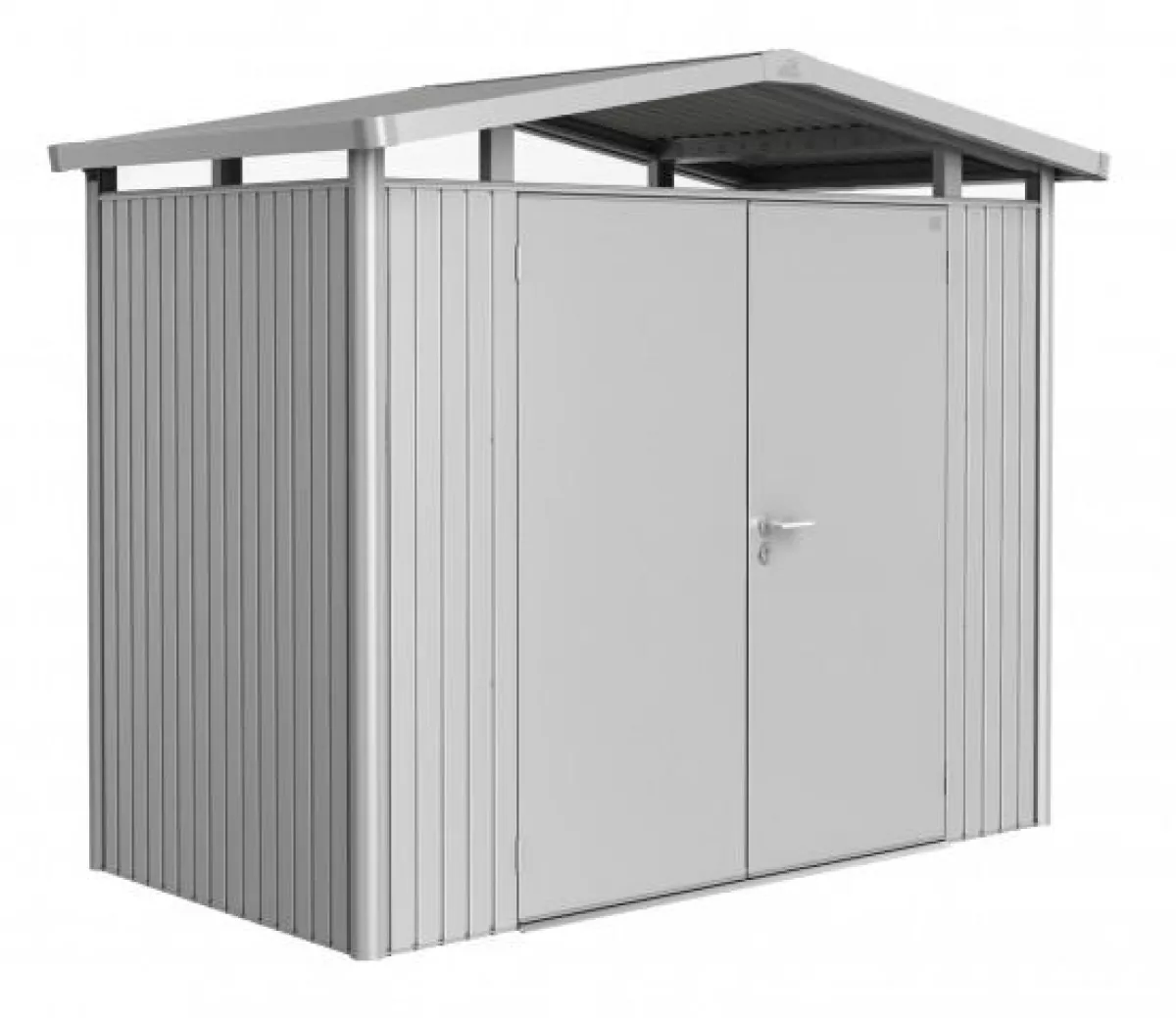 Biohort Gerätehaus Panorama Gr. P1 silber-metallic mit Doppeltür (273x158x227 cm)