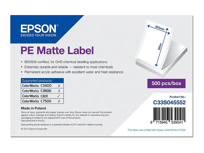 Epson Etiketten, Kunststoff, 203x305mm, C33S045552