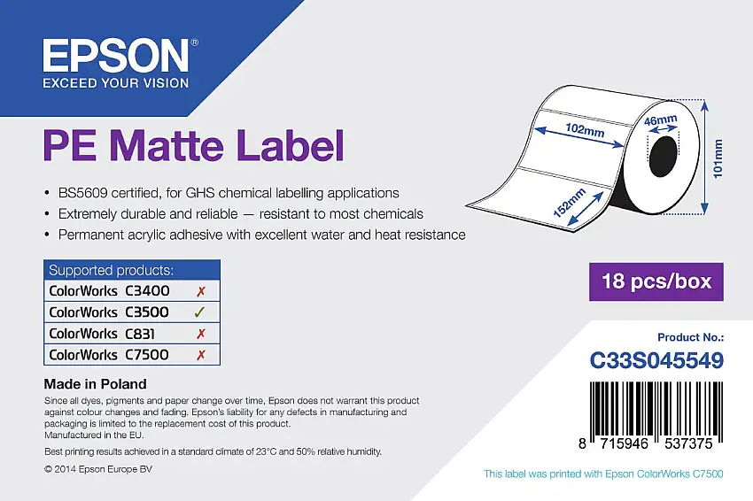 Epson Etikettenrolle, Kunststoff, 102x152mm, C33S045549