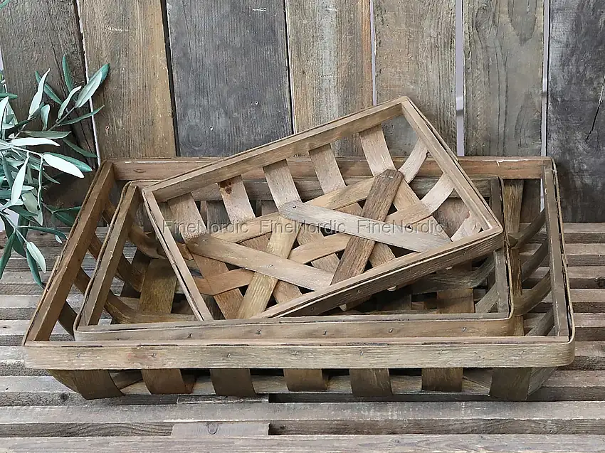 Chic Antique Korb Geflochten Holzschnitzel Klein
