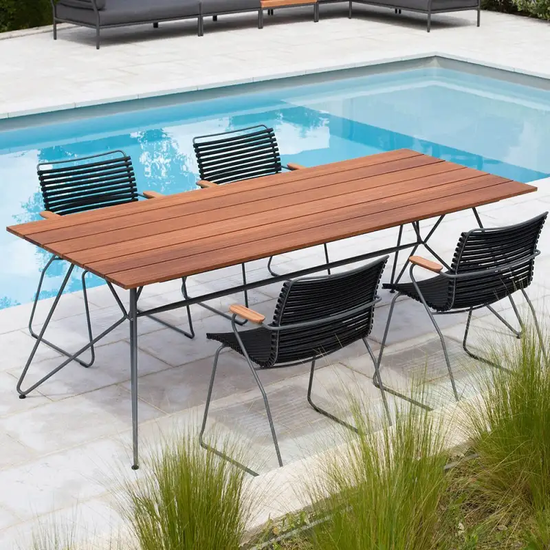 Houe Gartensitzgarnituren Set 4x Sessel Click Black mit SKETCH Gartentisch aus Bambus 160x88 cm