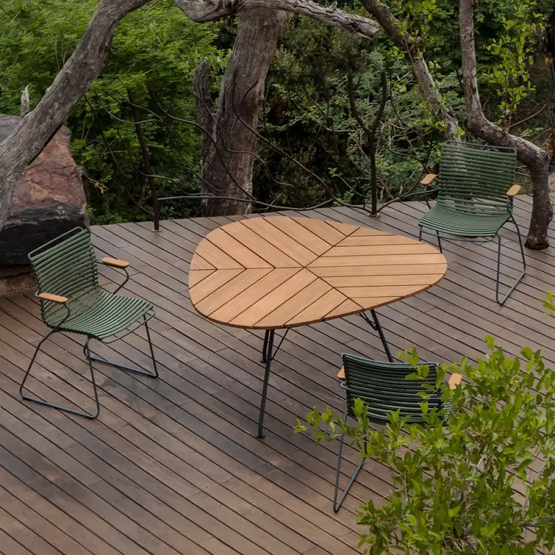 Houe Gartensitzgarnituren Set 3x Sessel Click Olive Green mit LEAF Gartentisch aus Bambus 146x146 cm