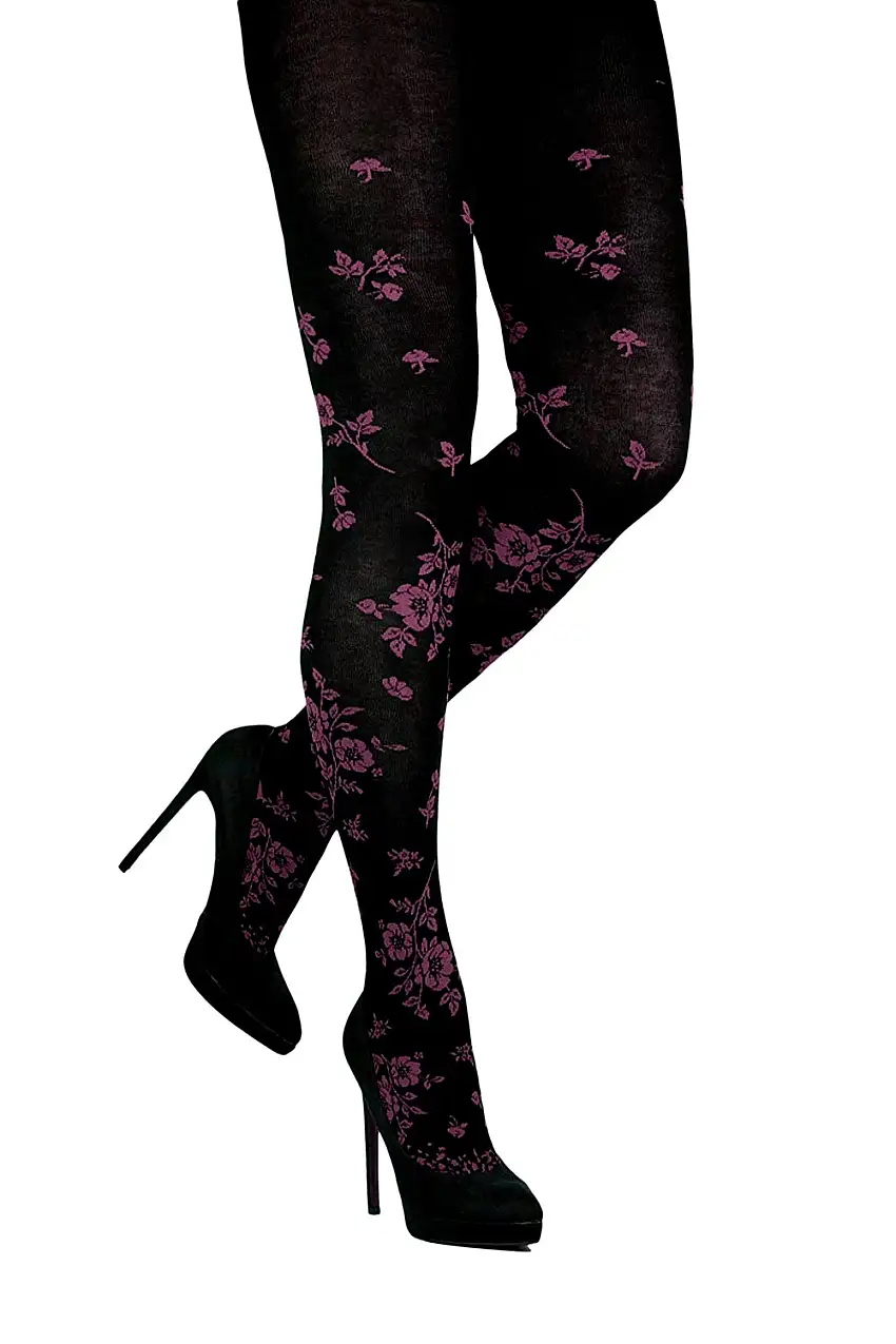 Crönert Damen Strumpfhose bicolor Blumen violett 38/40