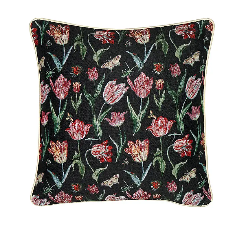 Signare ® Kissenhülle 45 X 45 cm Tulip Black Gobelinkissen
