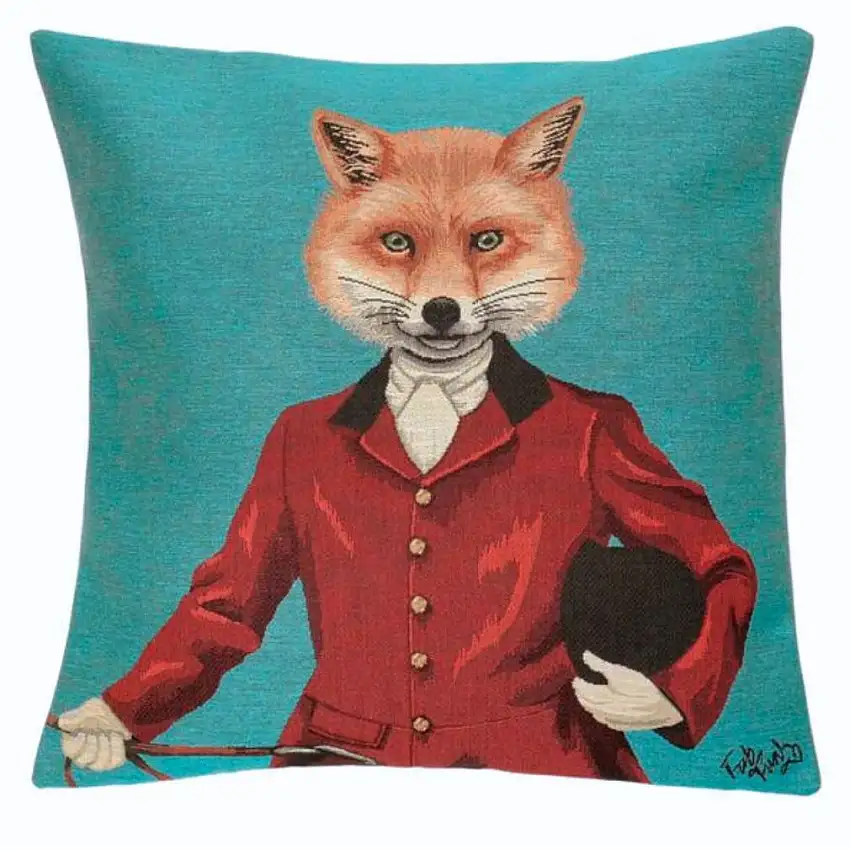 Kissenhülle Gobelin Fuchs in roter Jagdkleidung
