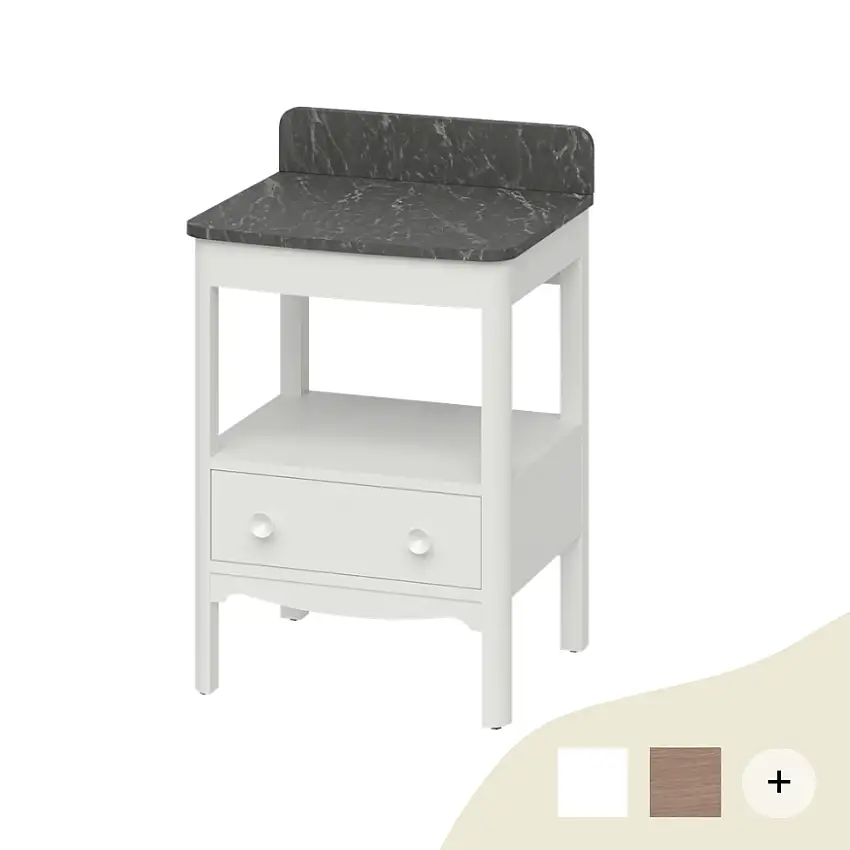 Waschtischunterschrank Guild mit Marquina Abdeckplatte und Spritzschutz 59cm