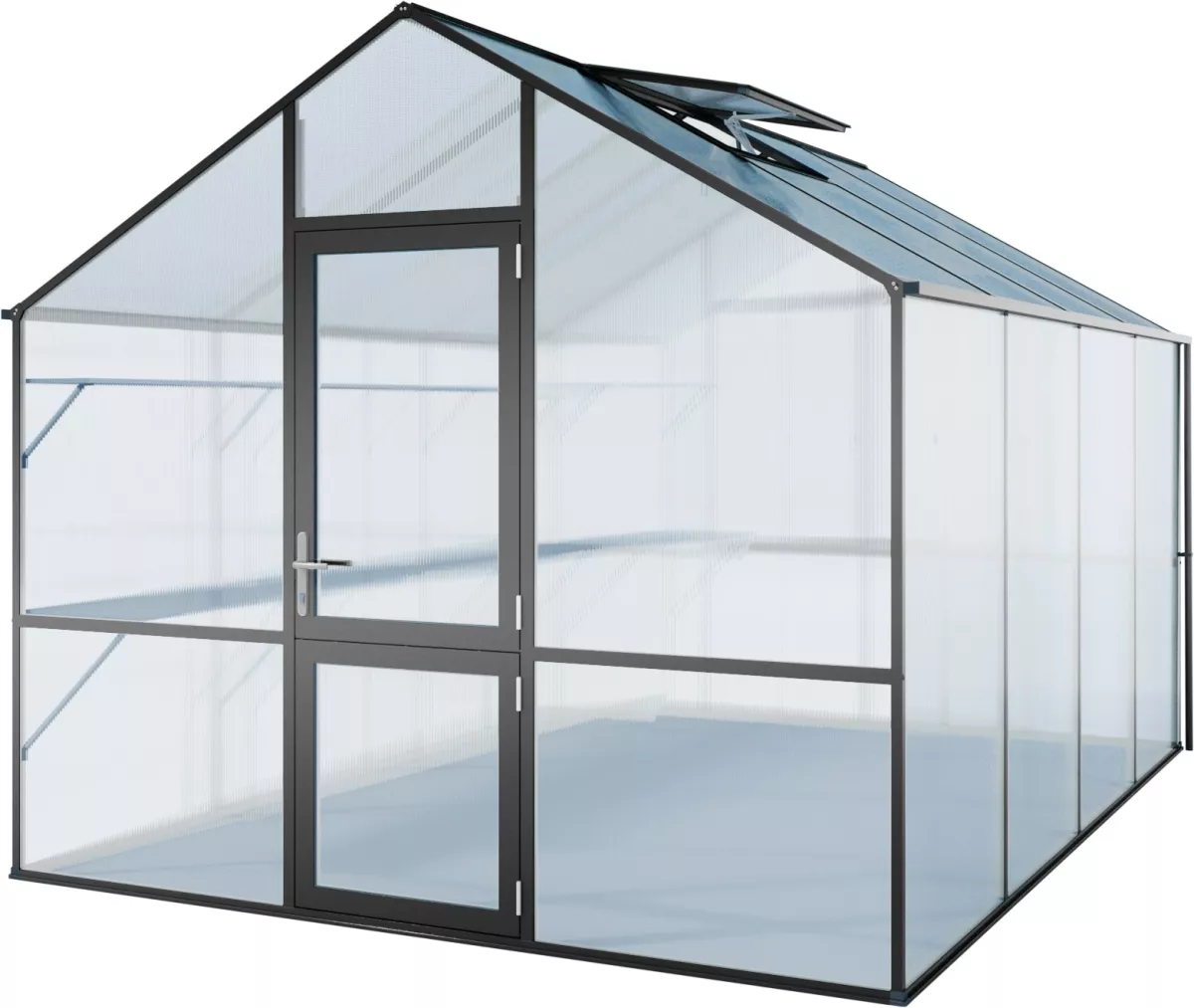 KGT Gewächshaus Lilie IV anthrazit 2,97 x 4,29 m (12,75 m²) 10mm Polycarbonat UV-geschützt inkl. 1x Hängebord
