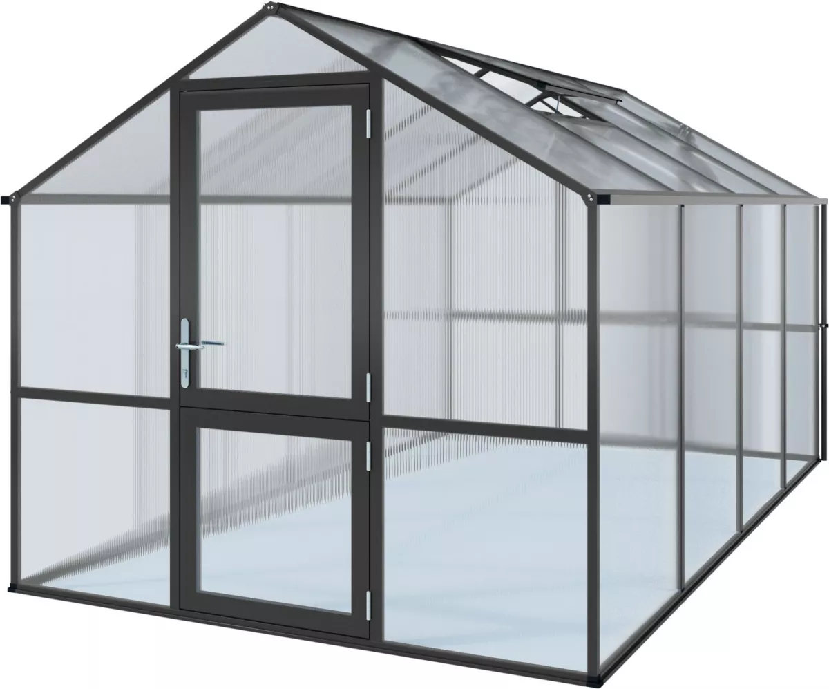 KGT Gewächshaus Rose IV anthrazit 2,33 x 4,29 m (10 m²) 10mm Polycarbonat UV-geschützt inkl. 1x Hängebord