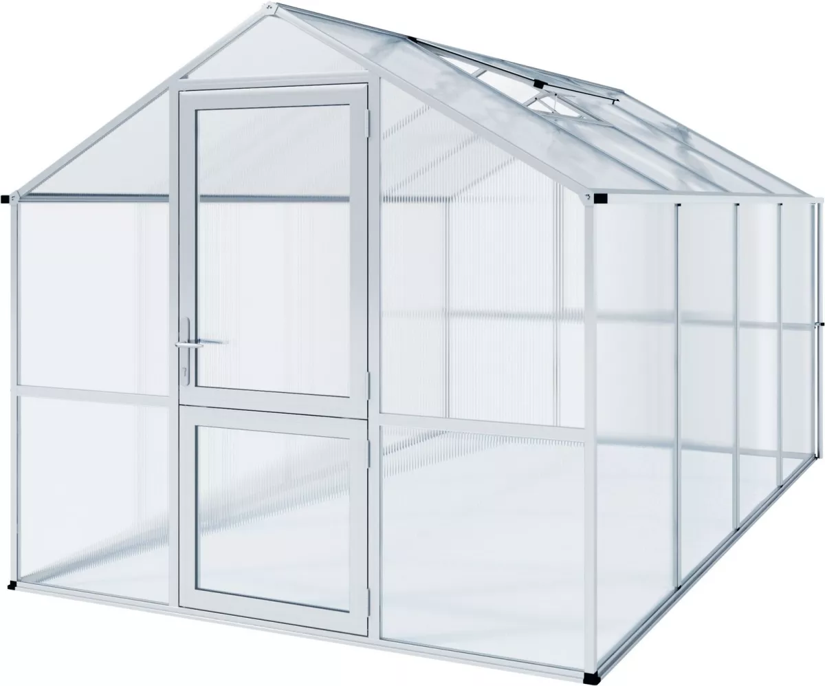 KGT Gewächshaus Rose IV blank 2,33 x 4,29 m (10 m²) 10mm Polycarbonat UV-geschützt inkl. 1x Hängebord