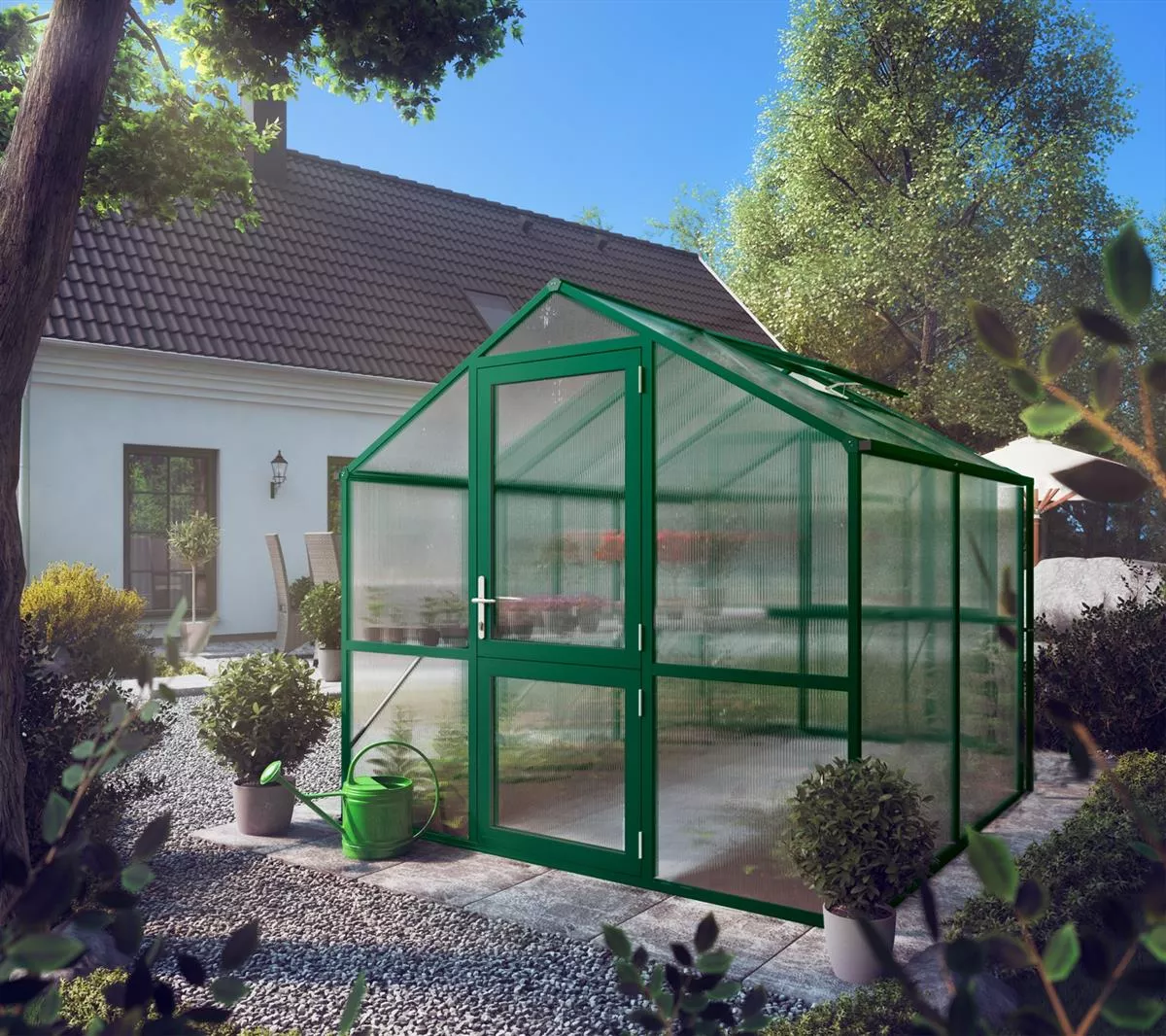 KGT Gewächshaus Rose ll moosgrün 2,33 x 2,17 m (5,0 m²) 6mm Polycarbonat UV-geschützt inkl. 1x Hängebord