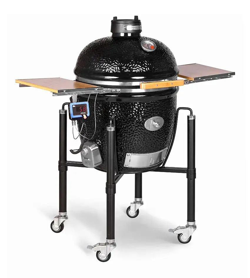 Monolith Grill LeChef BBQ Guru Pro 2.0, Schwarz mit Gestell und Seitentischen